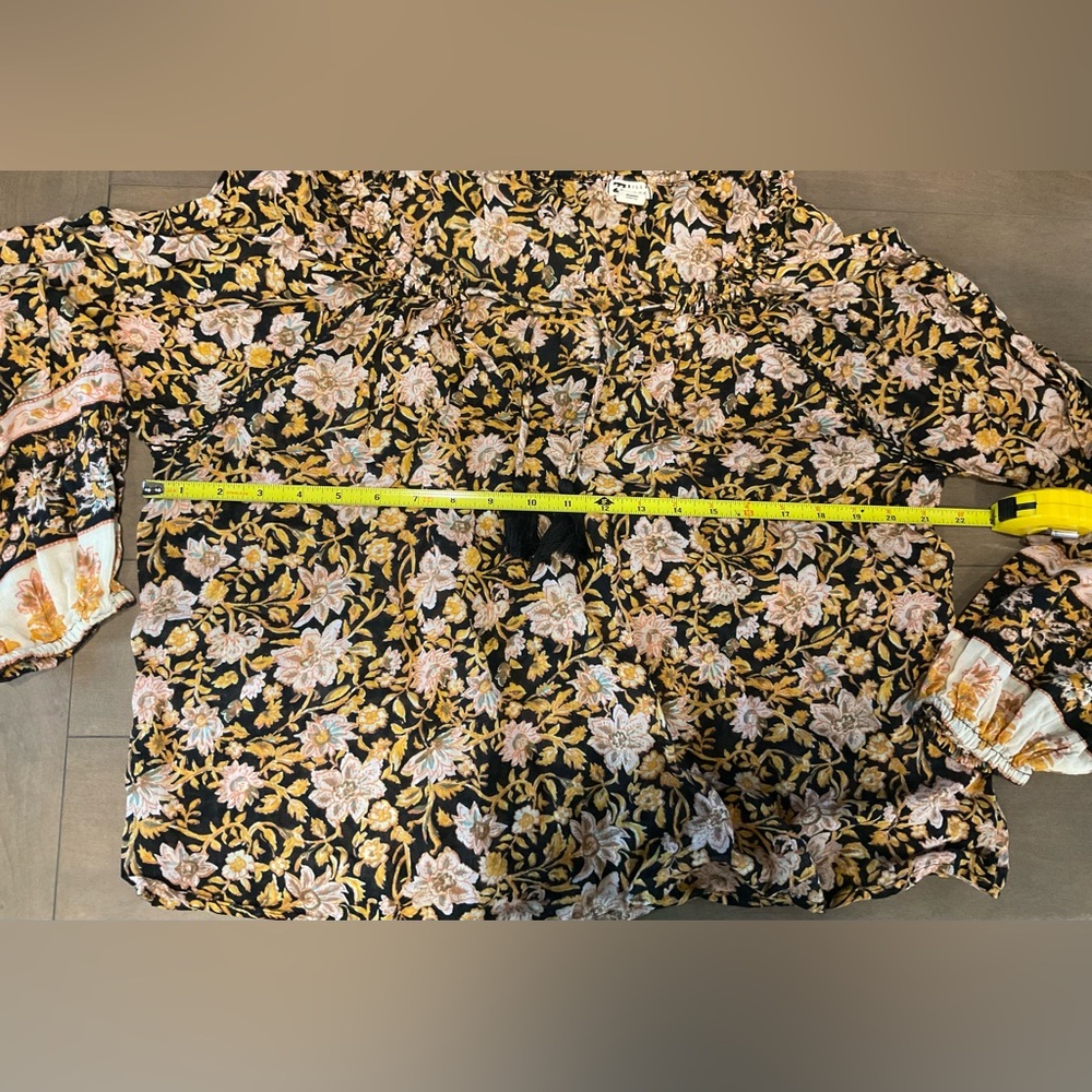 Billabong Womens Long Sleeve Floral V Tie Neck Blouse Size L - Picture 6 of 9